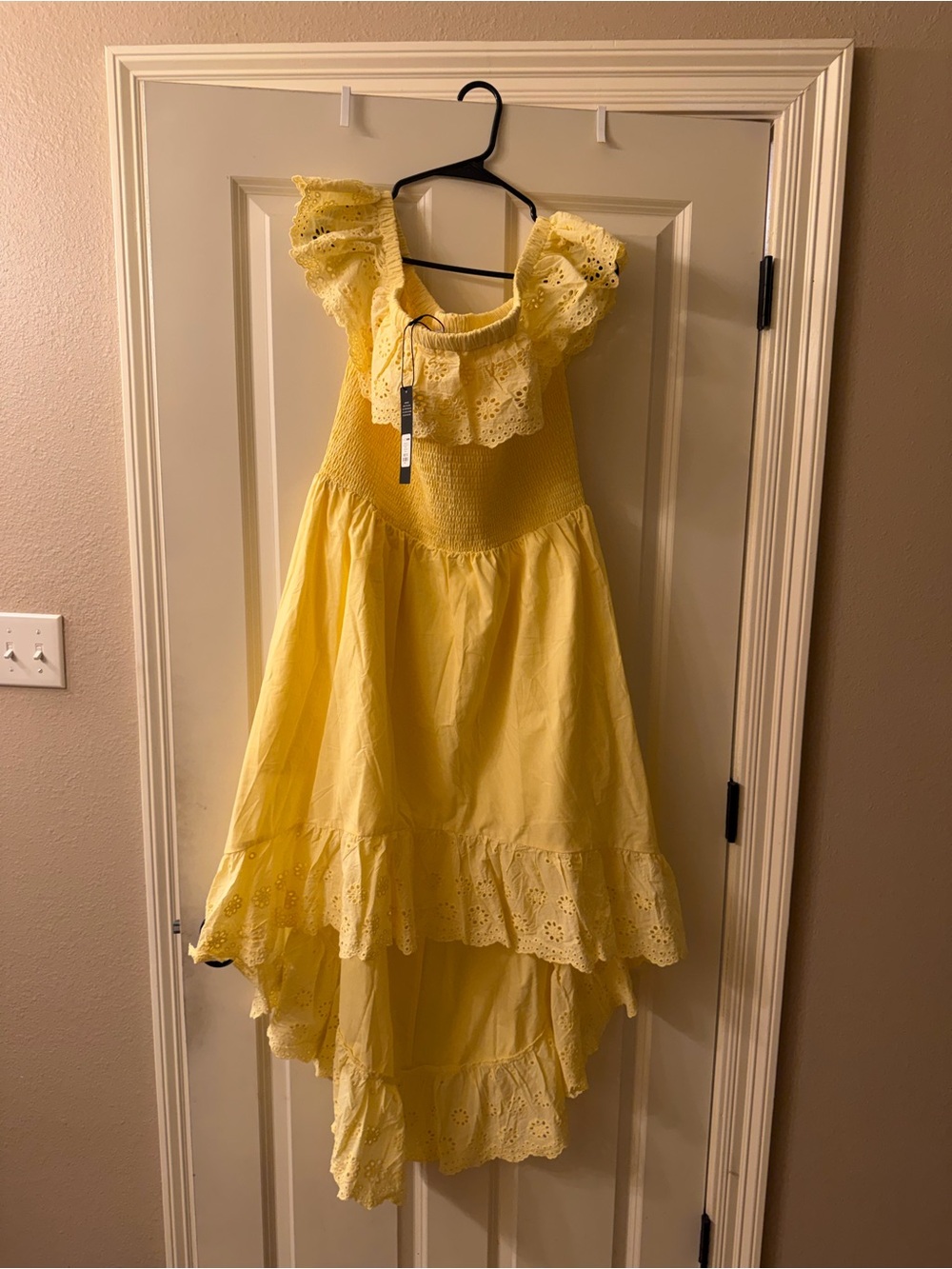 Fashion Nova Yellow Eyelet High-Low Dress